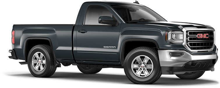 GMC 桌布 壁紙 — 一輛時尚的深灰色 GMC Sierra 皮卡車在黑色背景前以側面展示。