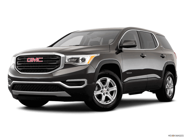 GMC 桌布 壁紙 — 一輛時尚的深灰色GMC Acadia SUV在純黑色背景下的攝影棚燈光中展示。