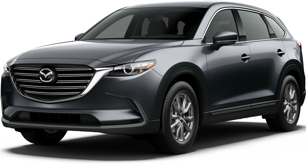 馬自達 桌布 壁紙 — 一輛時尚的深灰色Mazda CX-9 SUV在攝影棚燈光下以黑色背景展示。