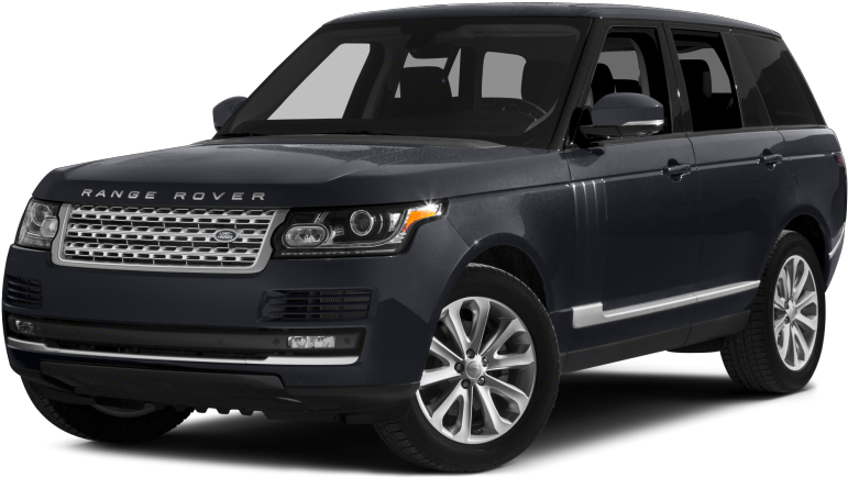 荒原路華 桌布 壁紙 — 一輛時尚的深灰色Range Rover SUV在純黑色背景上展示，銳利的燈光突出其鍍鉻飾件和合金輪圈。