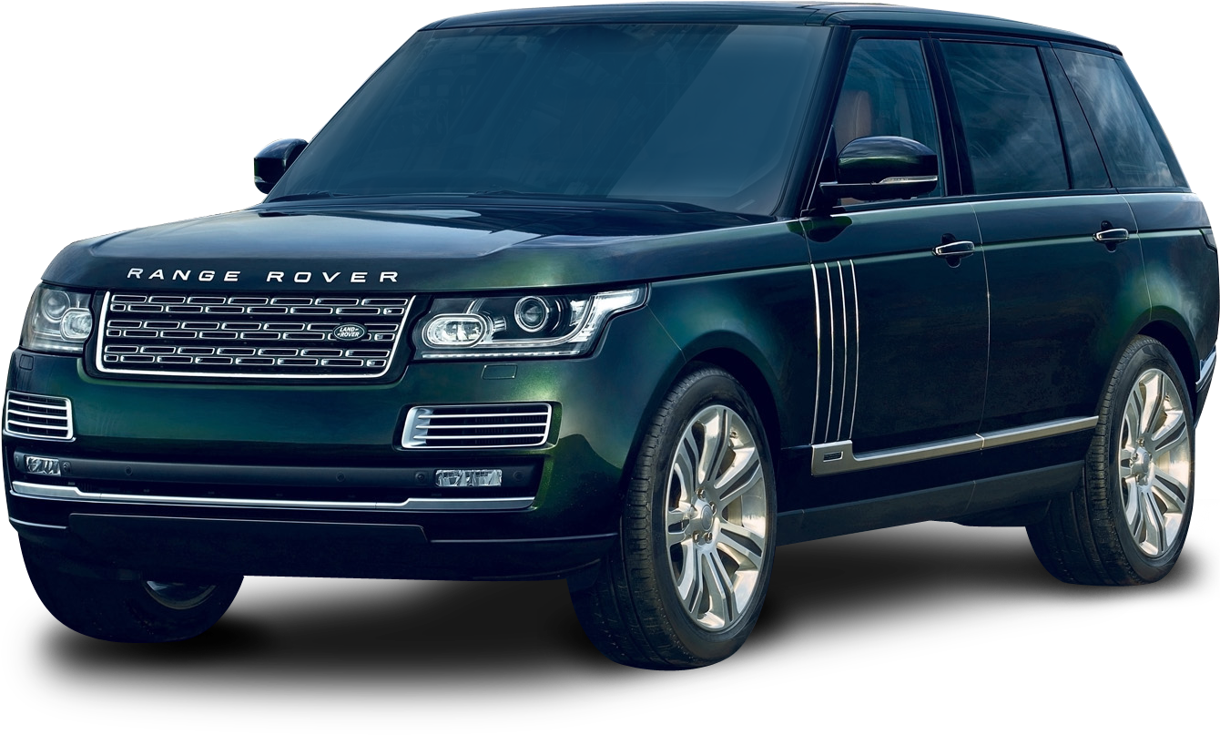 荒原路華 桌布 壁紙 — 一輛時尚的深綠色 Range Rover SUV 在攝影棚燈光下，在純黑色背景上閃閃發光。