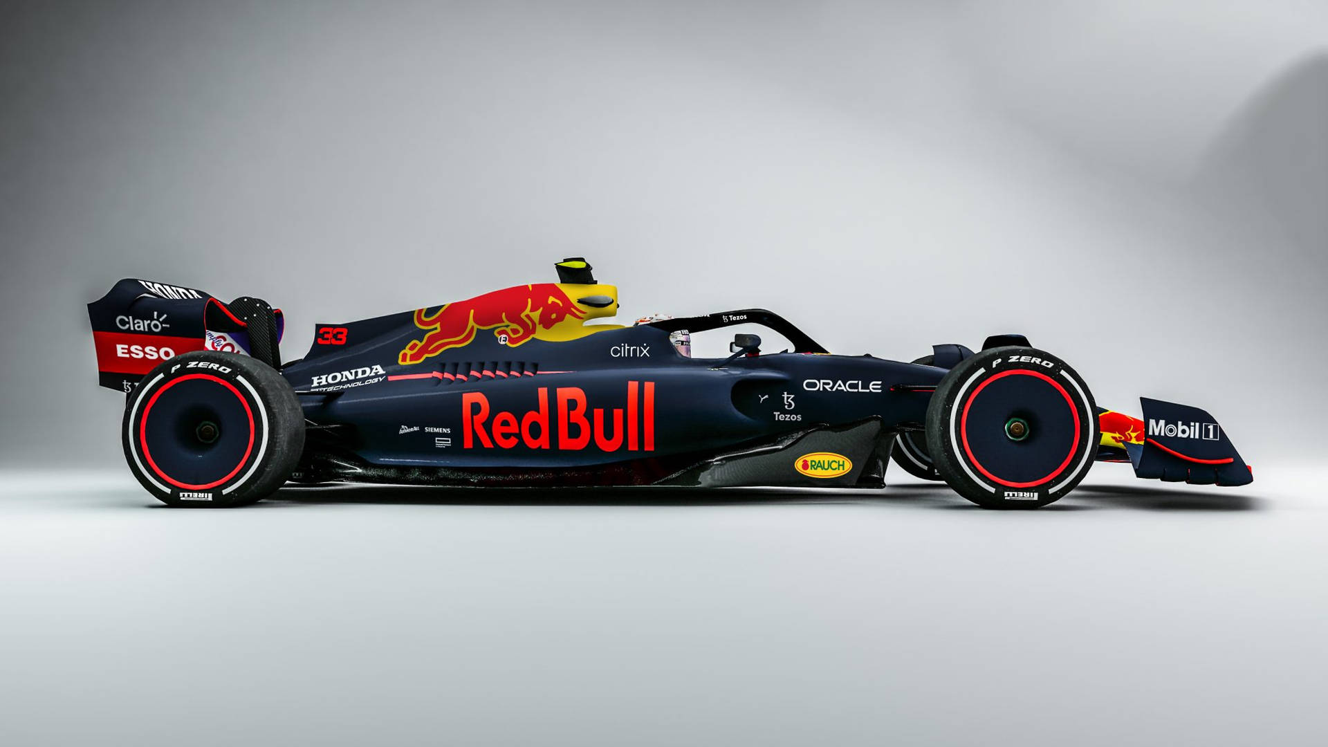 Red Bull 一級方程式賽車在工作室環境中帶有贊助商標誌。 — 紅牛F1 壁紙