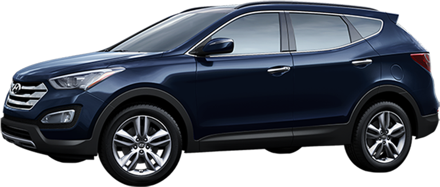 Hyundai 桌布 壁紙 — 一輛時尚的深藍色Hyundai Santa Fe SUV在黑色背景上以側面展示，帶有鍍鉻裝飾和合金輪圈。