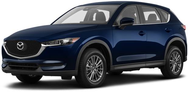 馬自達 桌布 壁紙 — 一輛時尚的深藍色馬自達CX-5 SUV，側面展示，帶有鍍鉻飾條和合金輪圈，背景透明。