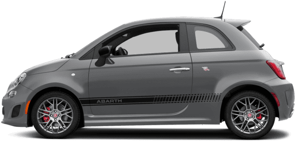 飛雅特 桌布 壁紙 — 一輛時尚的灰色Fiat 500 Abarth跑車側面展示，帶有紅色制動卡鉗和黑色賽車條紋。