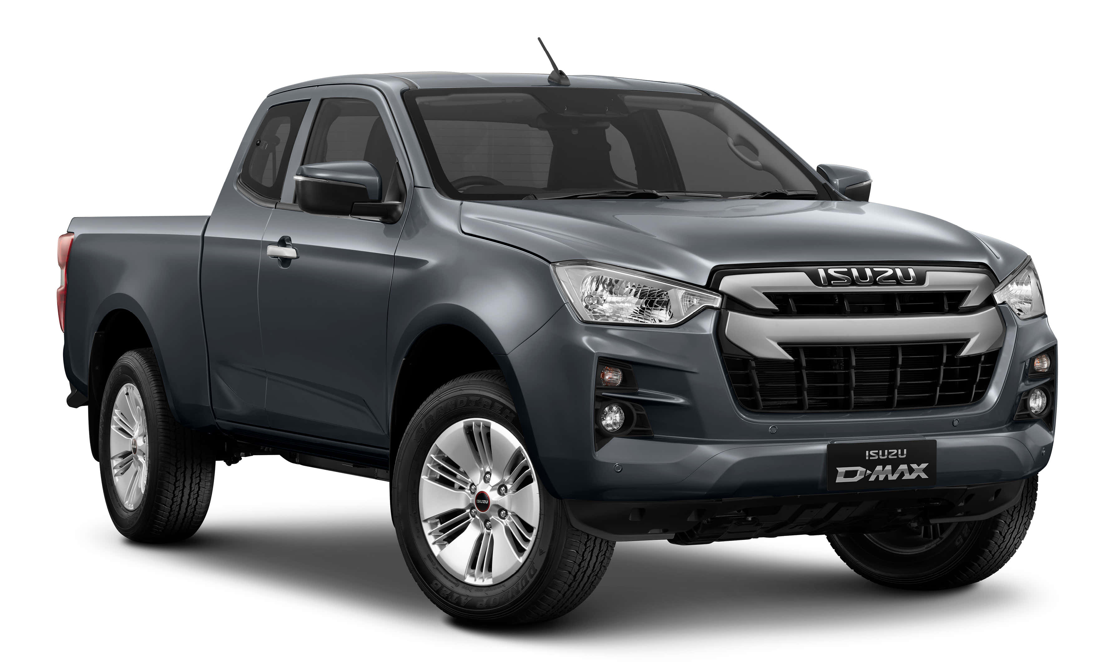 Isuzu 桌布 壁紙 — 一輛時尚的灰色Isuzu D-MAX皮卡車在工作室燈光下以乾淨的白色背景展示。