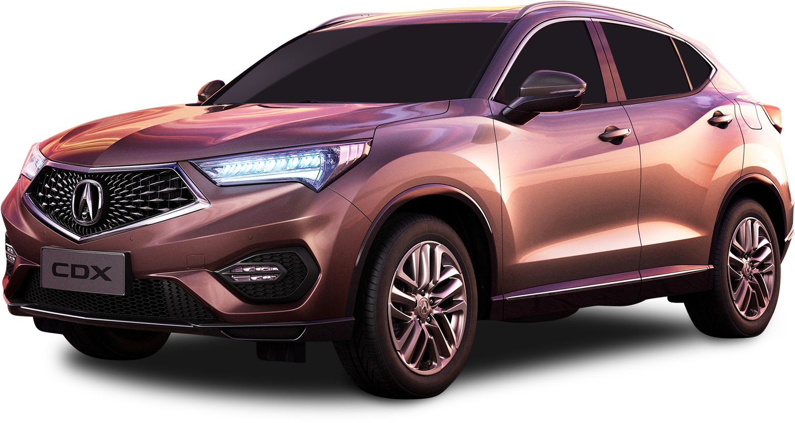 Acura 桌布 壁紙 — 一輛時尚的玫瑰金色Acura CDX SUV在黑色背景的攝影棚燈光下閃耀，展現其現代設計和銳利線條。