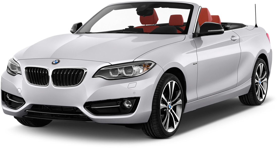 BMW 動圖 桌布 壁紙 — 一輛時尚的白色寶馬敞篷車，配備紅色座椅和銀色輪圈，在黑色背景上展示。