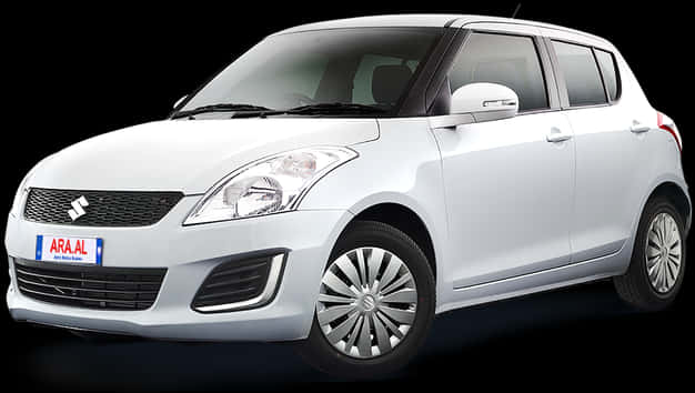 Suzuki Swift 桌布 壁紙 — 一輛時尚的白色鈴木 Swift 掀背車，在純黑色背景下的攝影棚燈光中展示。