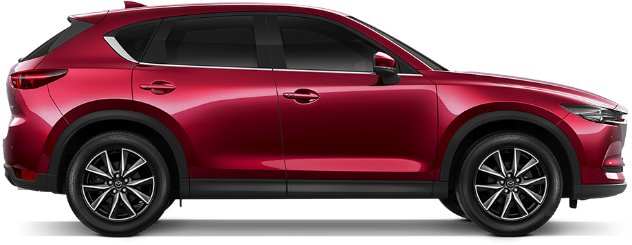 馬自達 桌布 壁紙 — 一輛時尚的紅色Mazda CX-5 SUV在黑色背景上以側面展示，具有光澤飾面和銀色合金輪圈。