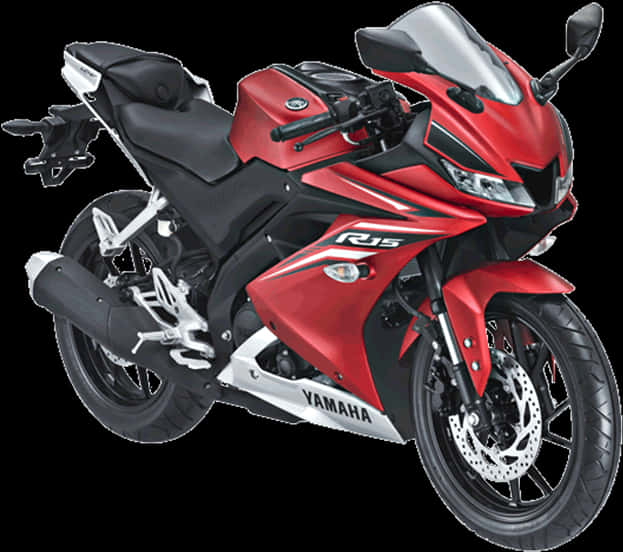 機車 桌布 壁紙 — 一輛時尚的紅色和黑色Yamaha R15運動摩托車，帶有銀色飾邊和透明擋風玻璃，在工作室燈光下展示。
