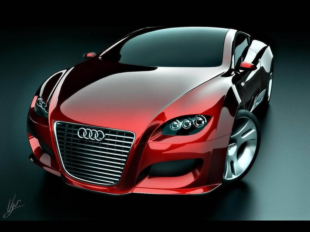 cars 桌布 壁紙 — 一輛時尚的紅色奧迪概念車在攝影棚燈光下閃耀，背景為深色漸變。