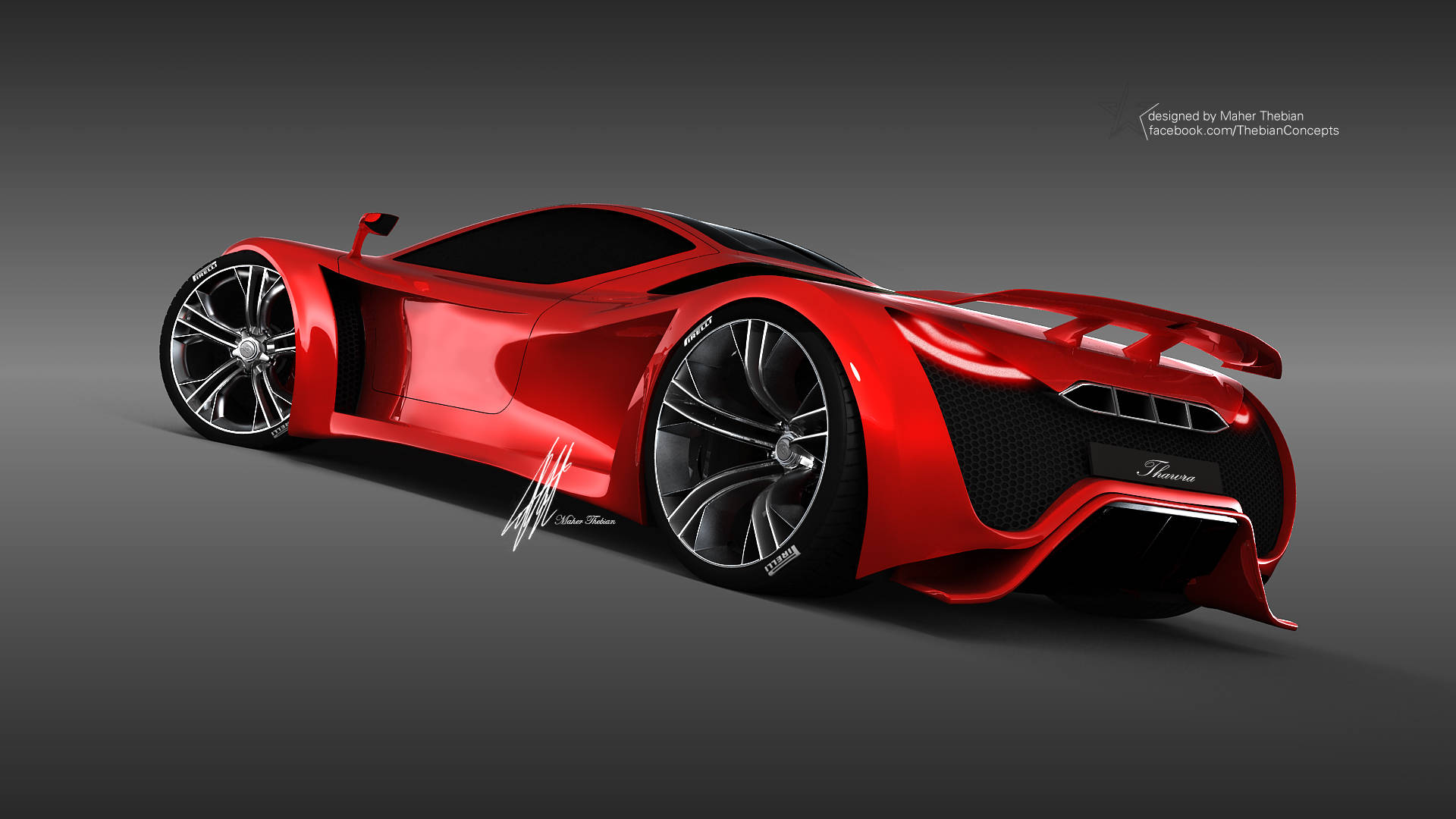 pagani iPhone 桌布 壁紙 — 一輛時尚的紅色未來主義跑車，帶有黑色飾邊和空氣動力學設計，在工作室燈光下展示。
