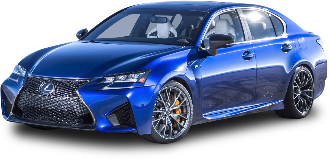 凌志 桌布 壁紙 — 一輛時尚的藍色 Lexus 轎車，配備黑色輪圈和橙色制動卡鉗，在黑色背景下的攝影棚燈光中展示。