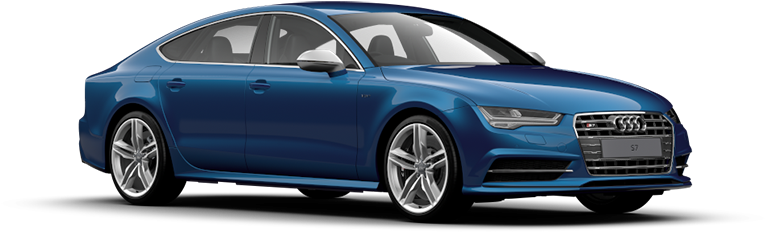 Blue Car 桌布 壁紙 — 一輛時尚的藍色奧迪轎車，配備銀色輪圈和光澤飾面，在黑色背景上以側面展示。