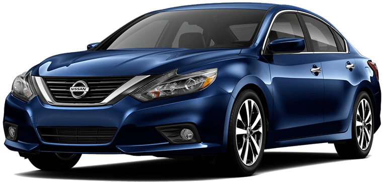 日產 桌布 壁紙 — 一輛時尚的藍色日產轎車在攝影棚燈光下閃耀，線條銳利，配備合金輪圈。