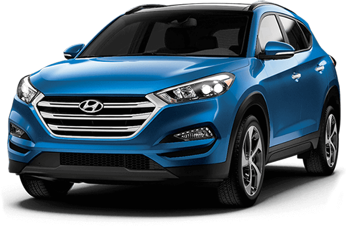 Hyundai 桌布 壁紙 — 一輛時尚的藍色現代 Tucson SUV 在純黑色背景下的攝影棚燈光中閃耀。