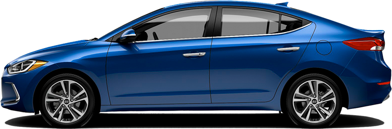 Hyundai 桌布 壁紙 — 一輛時尚的藍色轎車在黑色背景上以側面展示，具有光澤飾面和銀色合金輪圈。