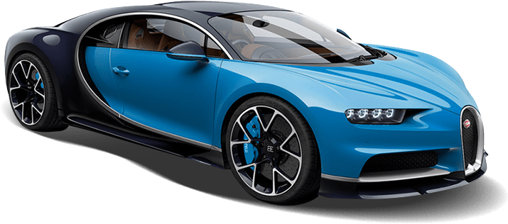 布加迪 桌布 壁紙 — 一輛時尚的藍黑 Bugatti Chiron 超級跑車，配備鷗翼車門和發光藍色制動卡鉗。