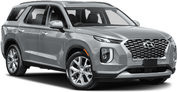 Hyundai 桌布 壁紙 — 一輛時尚的銀色Hyundai Palisade SUV在工作室燈光下以純白背景展示。