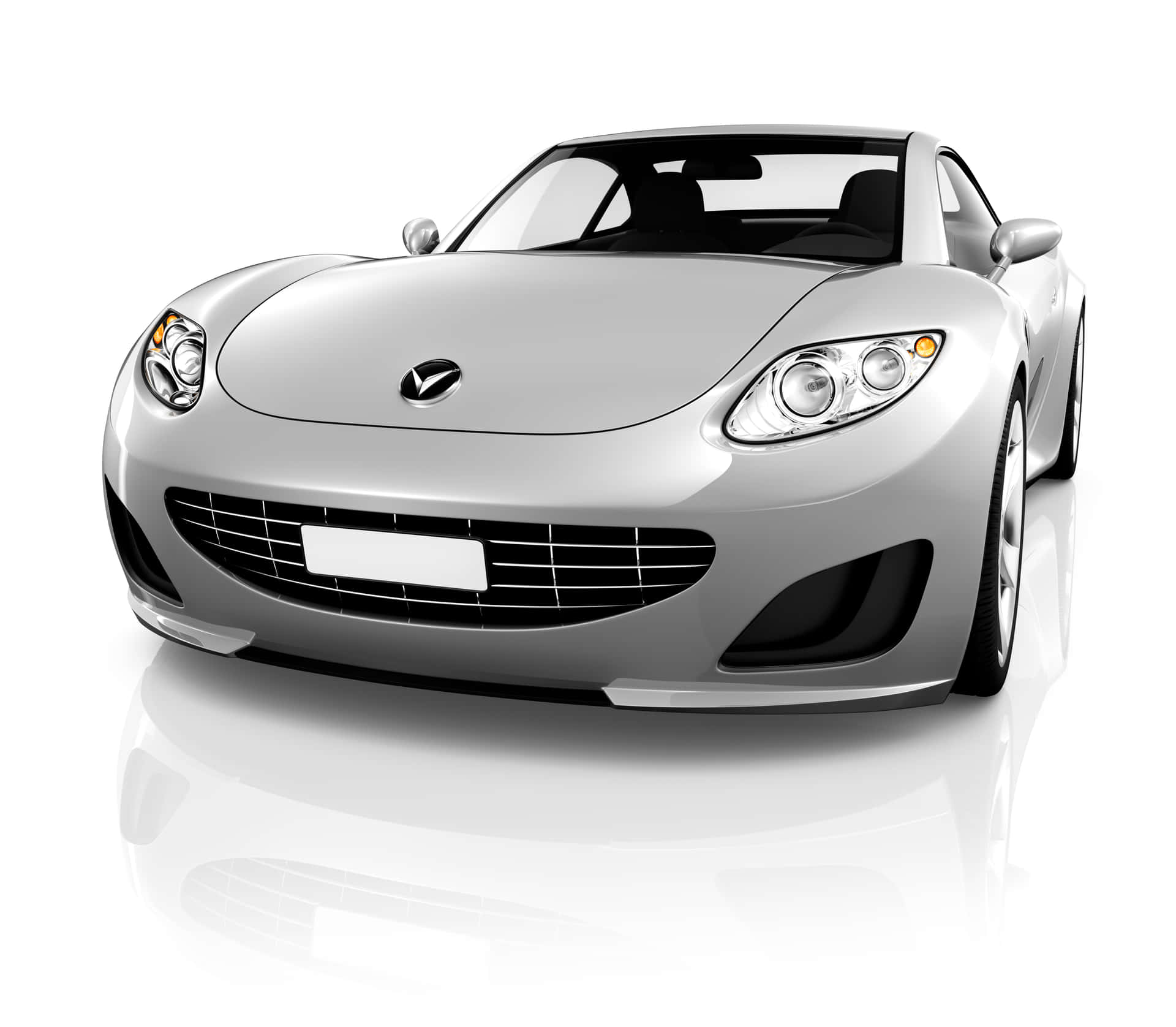 Silver Luxury Sports Car 壁紙 — 一輛時尚的銀色Mazda跑車，帶有光澤飾面和黑色點綴，在反射白色表面的攝影棚照片中展示。