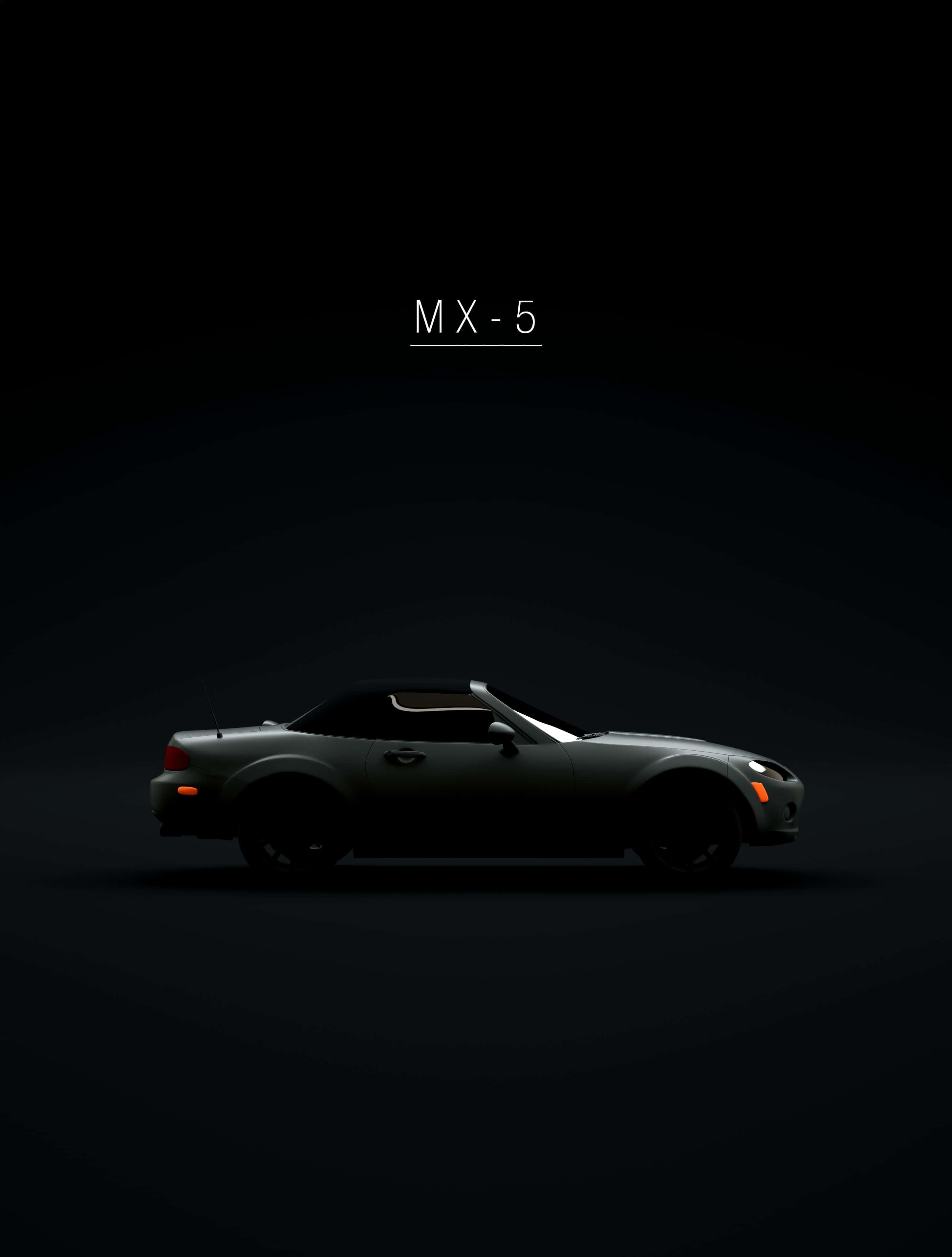 Minimalist Car 桌布 壁紙 — 一輛時尚的銀色MX-5 Miata敞篷車在深黑色工作室背景中，以極簡燈光散發微妙光澤。