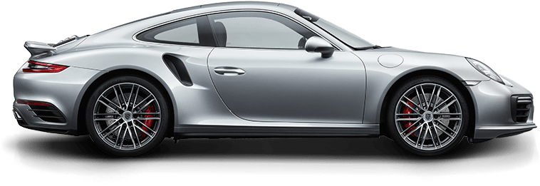 保時捷 桌布 壁紙 — 一輛時尚的銀色保時捷911 Turbo S跑車，在黑色背景上以側面展示，紅色制動卡鉗清晰可見。