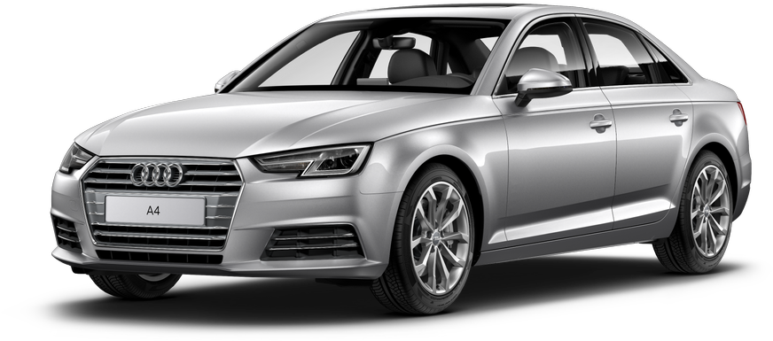 Vehicle 桌布 壁紙 — 一輛時尚的銀色奧迪A4轎車以四分之三視角展示在純黑色背景前。
