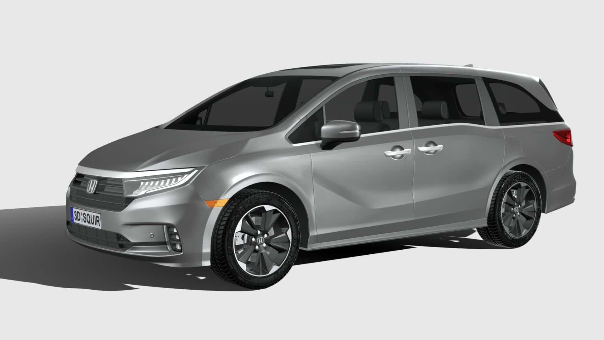 Honda Odyssey 桌布 壁紙 — 一輛時尚的銀色小型貨車以3D渲染，線條銳利，現代化頭燈，背景為純白色。
