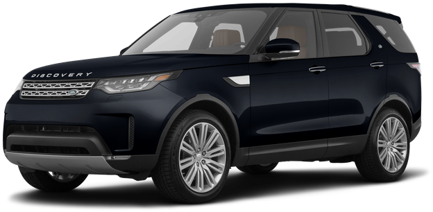 荒原路華 桌布 壁紙 — 一輛時尚的黑色 Land Rover Discovery SUV，在工作室燈光下展示，帶有鍍鉻飾邊和合金輪圈。