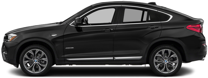 BMW 動圖 桌布 壁紙 — 一輛時尚的黑色BMW X4 SUV，側面展示，帶有銀色飾條和合金輪圈，背景透明。