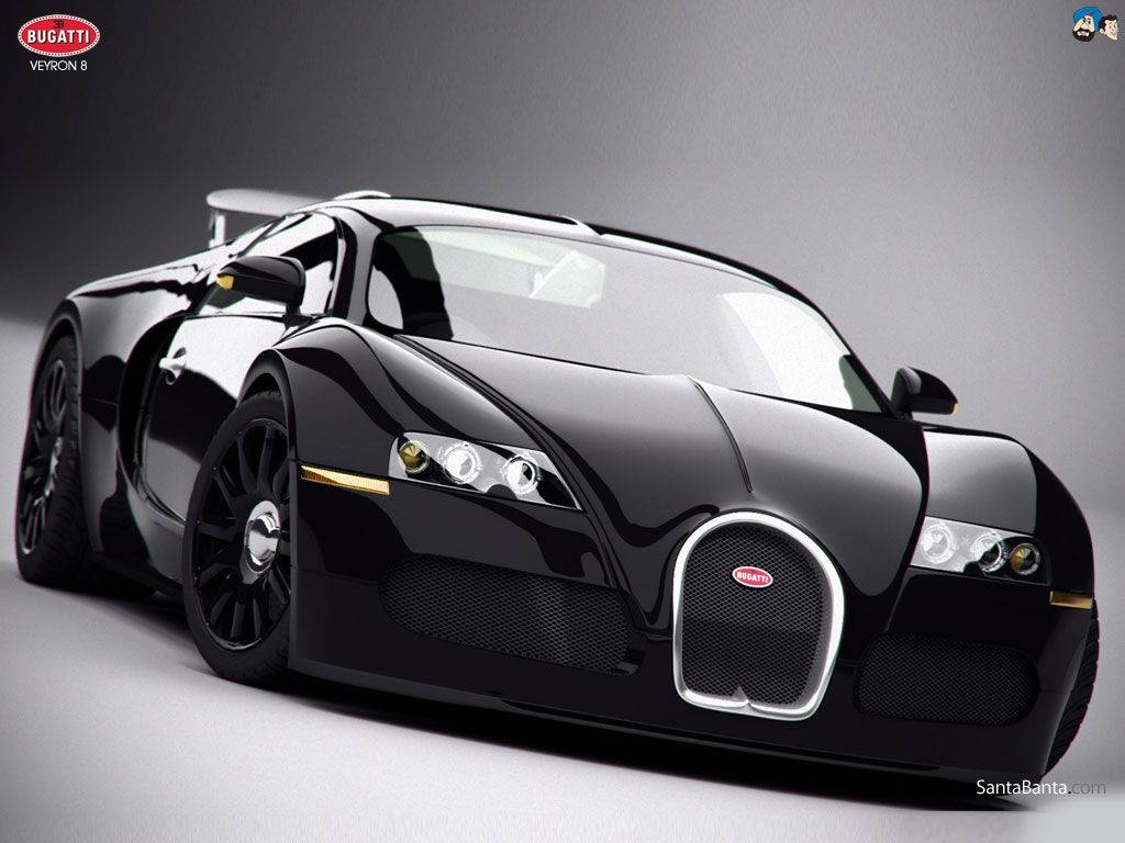 布加迪 桌布 壁紙 — 一輛時尚的黑色Bugatti Veyron 8跑車在攝影棚燈光下閃耀，帶有鍍鉻裝飾和空氣動力學曲線。