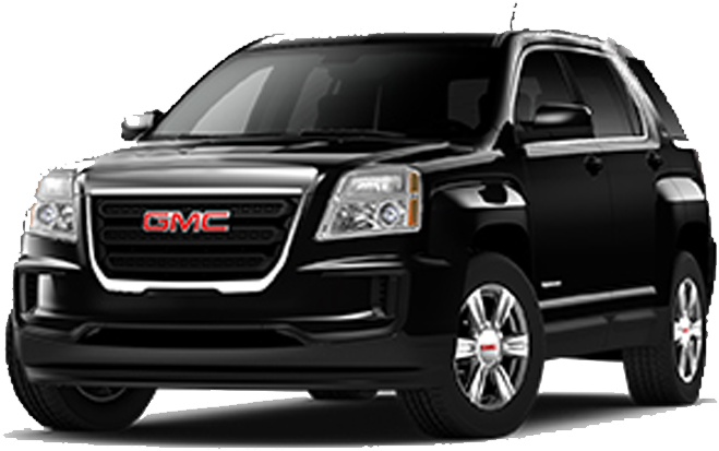 GMC 桌布 壁紙 — 一輛時尚的黑色GMC Acadia SUV，帶有鍍鉻飾邊和紅色標誌，孤立在透明背景上。