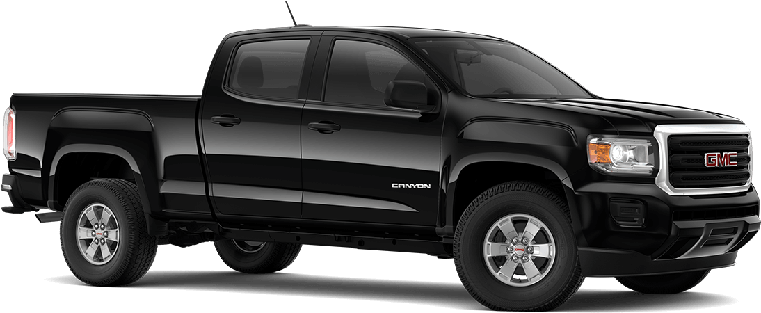 GMC 桌布 壁紙 — 一輛時尚的黑色GMC Canyon皮卡車，在純黑色背景上以側面輪廓展示，帶有鍍鉻飾邊和銀色輪圈。