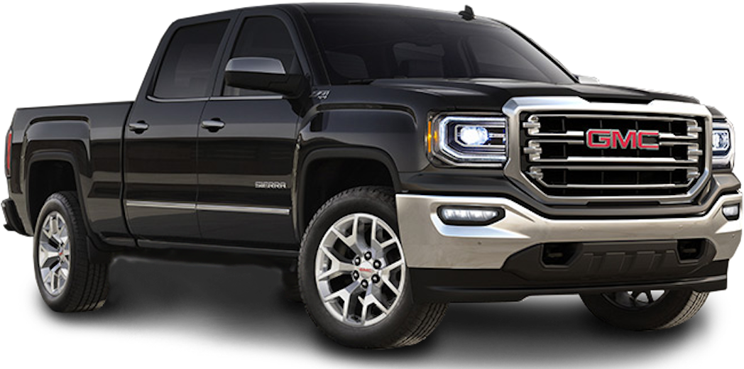 GMC 桌布 壁紙 — 一輛時尚的黑色GMC Sierra皮卡車，帶有鍍鉻裝飾和發光車頭燈，孤立在透明背景上。