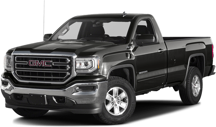 GMC 桌布 壁紙 — 一輛時尚的黑色GMC Sierra皮卡車在純黑背景下的攝影棚燈光中展示，帶有反光鍍鉻飾件。