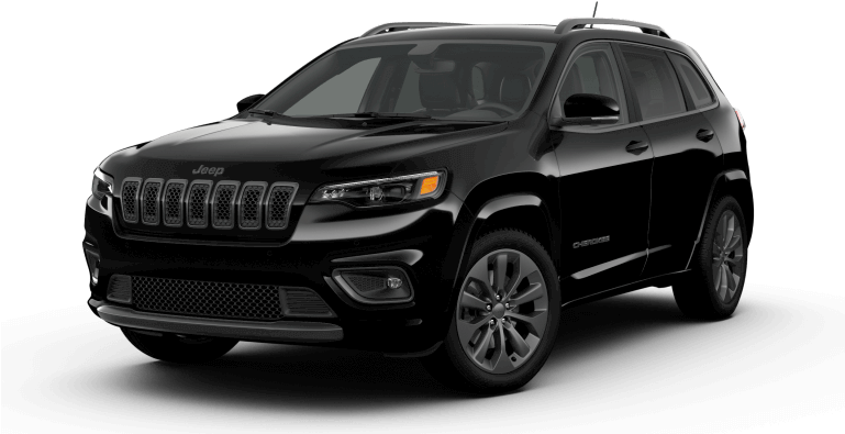 克萊斯勒 桌布 壁紙 — 一輛時尚的黑色Jeep Cherokee SUV在攝影棚燈光下以透明背景展示。