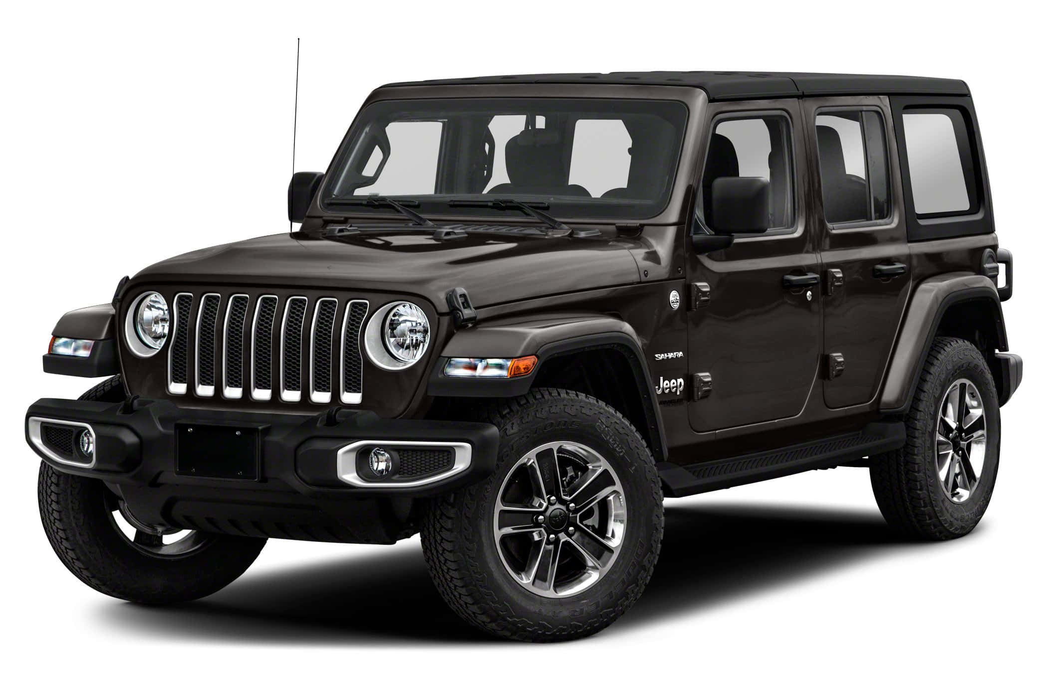吉普 桌布 壁紙 — 一輛時尚的黑色Jeep Wrangler在潔白的背景下展現其堅固的設計和霸氣的格柵。