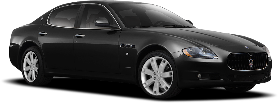 瑪莎拉蒂 桌布 壁紙 — 一輛時尚的黑色Maserati轎車，側面展示在透明背景上，帶有鍍鉻飾邊和合金輪圈。