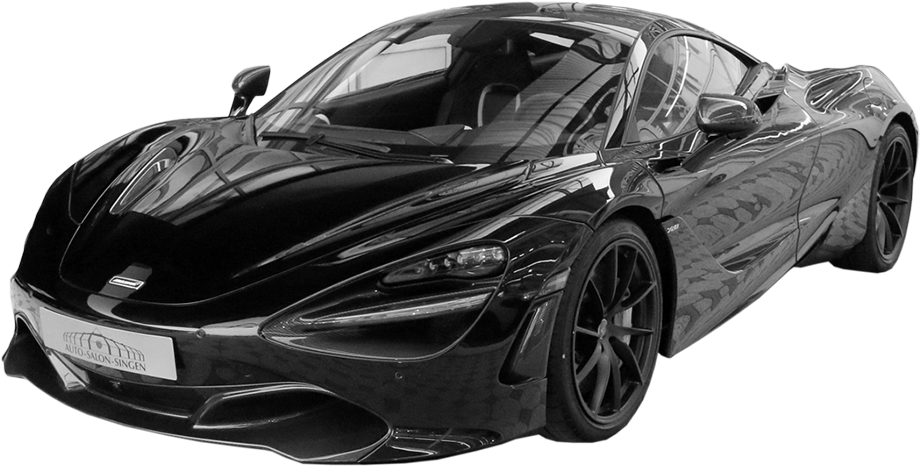 麥拉倫 桌布 壁紙 — 一輛時尚的黑色McLaren 720S跑車，以銳利的線條和空氣動力學曲線在清晰的透明背景上閃耀。