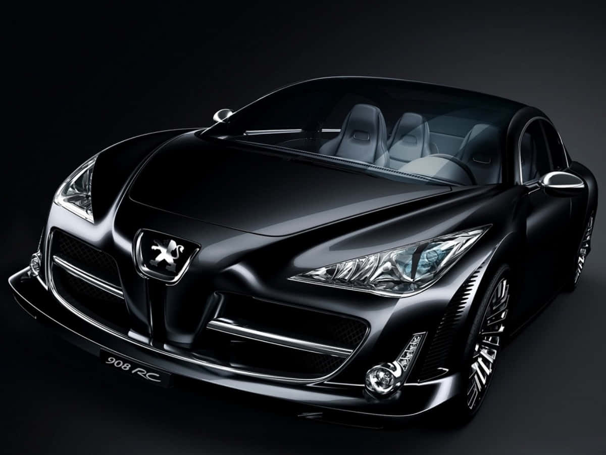 Black Car 桌布 壁紙 — 一輛時尚的黑色Peugeot 908 RC跑車在深色背景下於攝影棚燈光中閃耀。