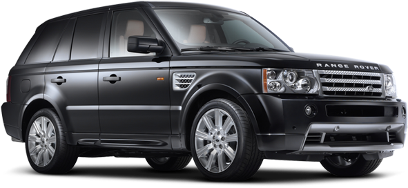 荒原路華 桌布 壁紙 — 一輛時尚的黑色Range Rover Sport SUV，側面展示，帶有鍍鉻裝飾和合金輪圈，背景為白色。