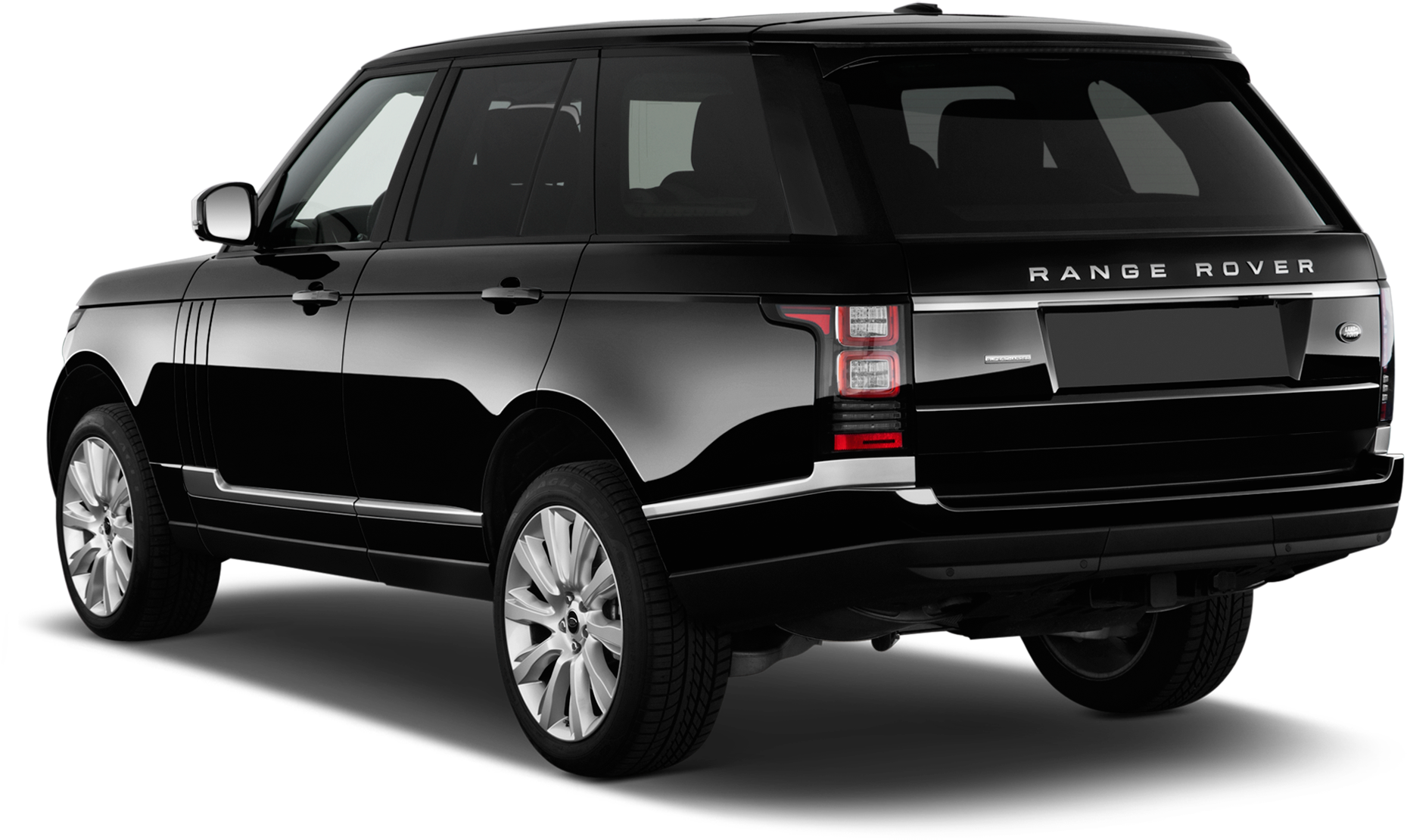 荒原路華 桌布 壁紙 — 一輛時尚的黑色Range Rover SUV，以純黑色背景展示後方四分之三視角。