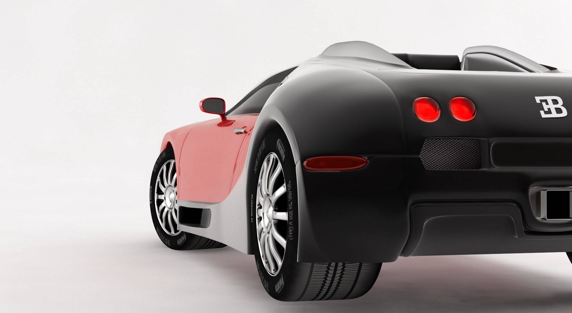 跑車 桌布 壁紙 — 一輛時尚的黑色和粉紅色Bugatti跑車，在工作室燈光下顯示出發光的紅色尾燈。