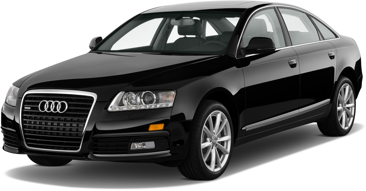 Cool Car 桌布 壁紙 — 一輛時尚的黑色奧迪轎車，帶有鍍鉻飾邊和合金輪圈，在透明背景上的工作室燈光下展示。