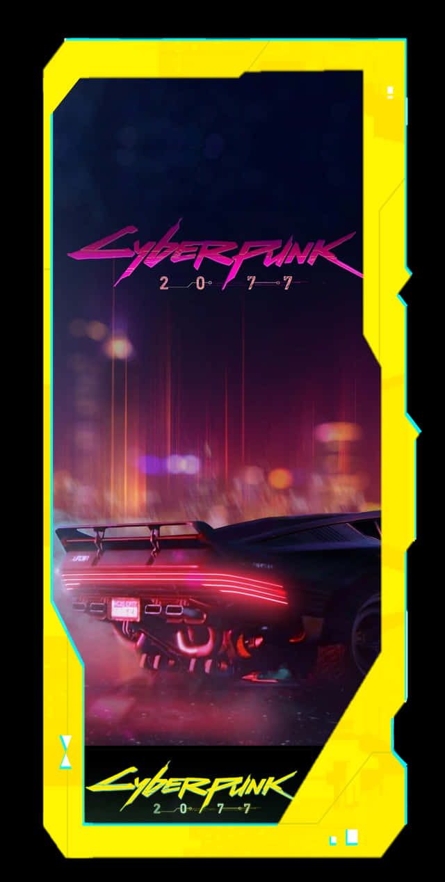 Pixel 3 Cyberpunk 2077 桌布 壁紙 — 一輛時尚的黑色跑車，帶有發光的紅色底盤燈和霓虹燈，在雨夜的賽博朋克城市景觀中飛馳。