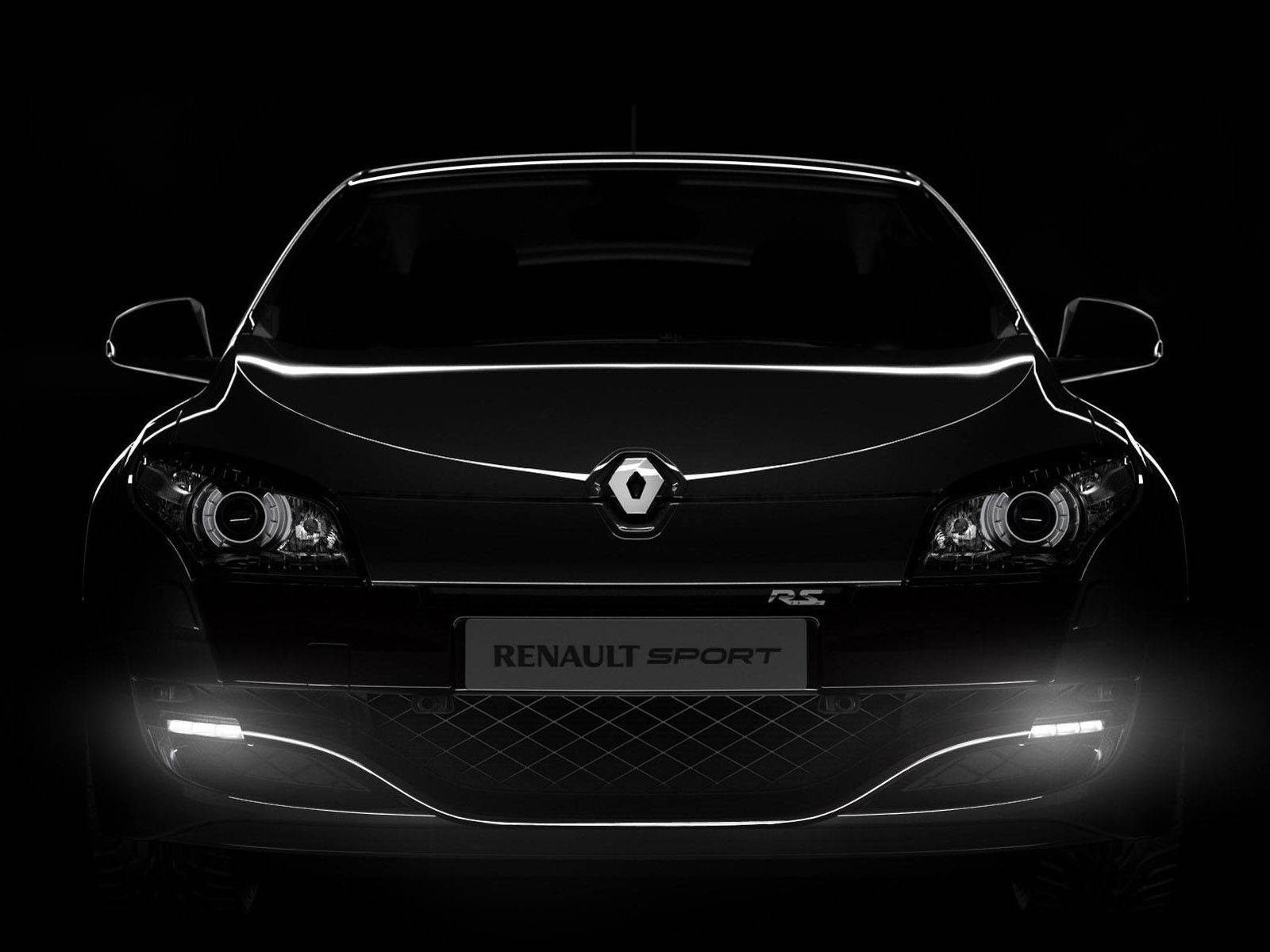 Renault 桌布 壁紙 — 一輛時尚的黑色雷諾運動車在漆黑的背景下發出銳利的白光。
