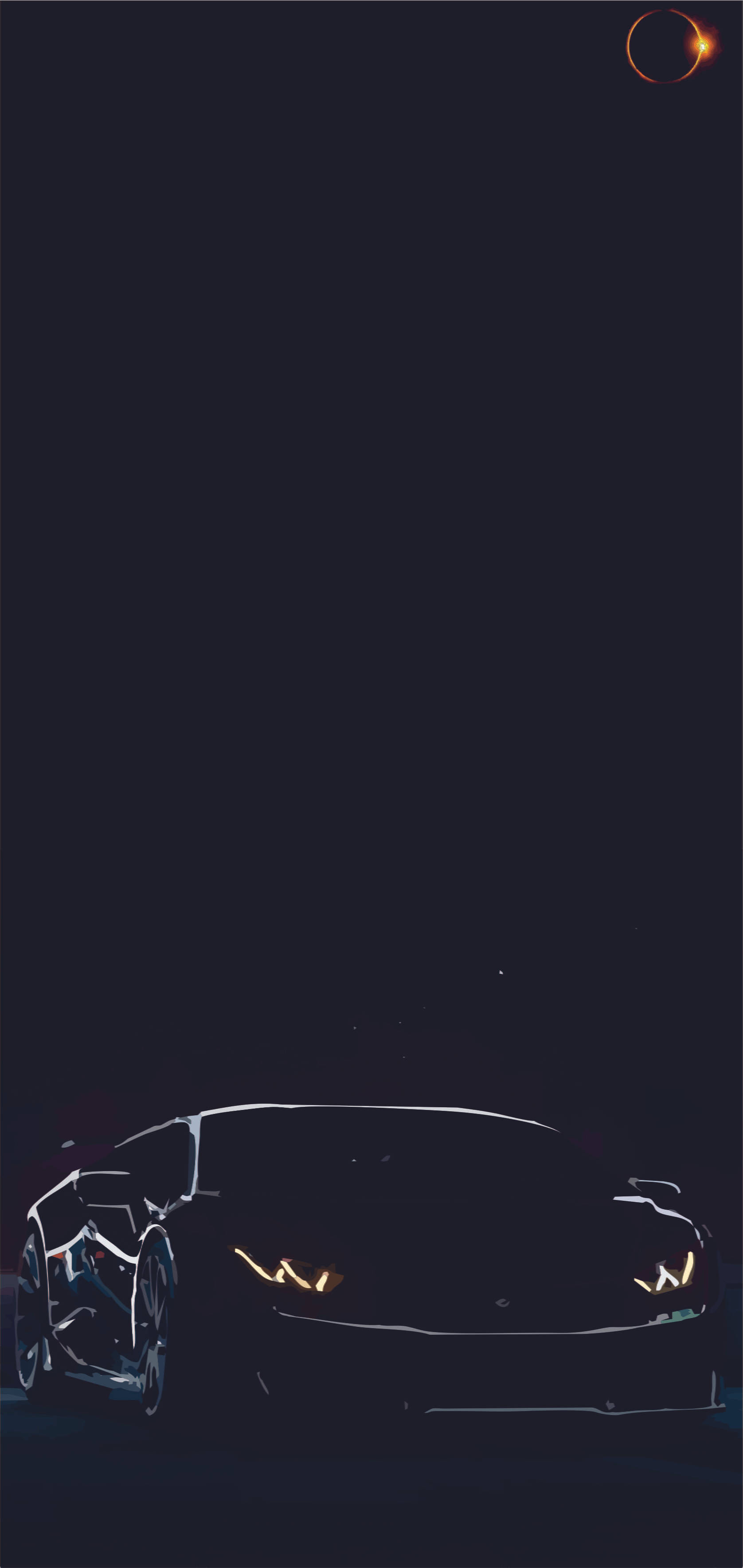 跑車 桌布 壁紙 — 一輛時尚跑車在漆黑的夜空下，亮著車頭燈，上方掛著一彎新月。
