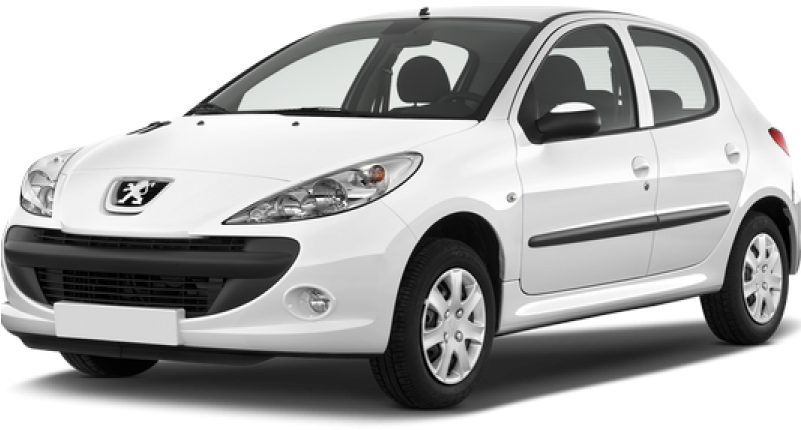 標緻 桌布 壁紙 — 一輛潔淨的白色Peugeot 207掀背車在透明背景下的攝影棚燈光中展示。