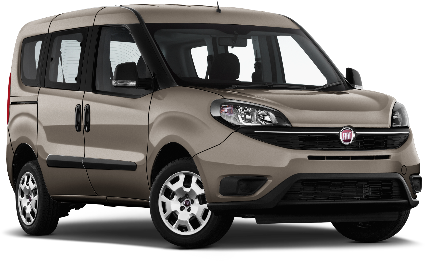 飛雅特 桌布 壁紙 — 一輛米色 Fiat Fiorino 廂型車在黑色背景下的攝影棚燈光中展示，車窗上有清晰反射。